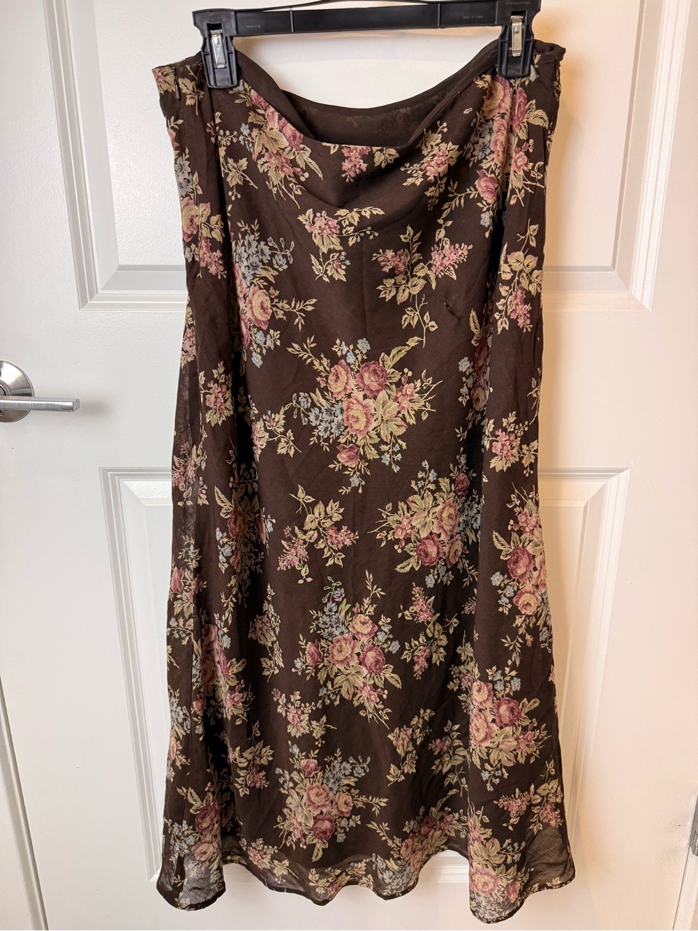 Vintage 90s Lauren Ralph Lauren 82% Wool Floral Midi Skirt Brown Lined 14 TEAR - Picture 8 of 13